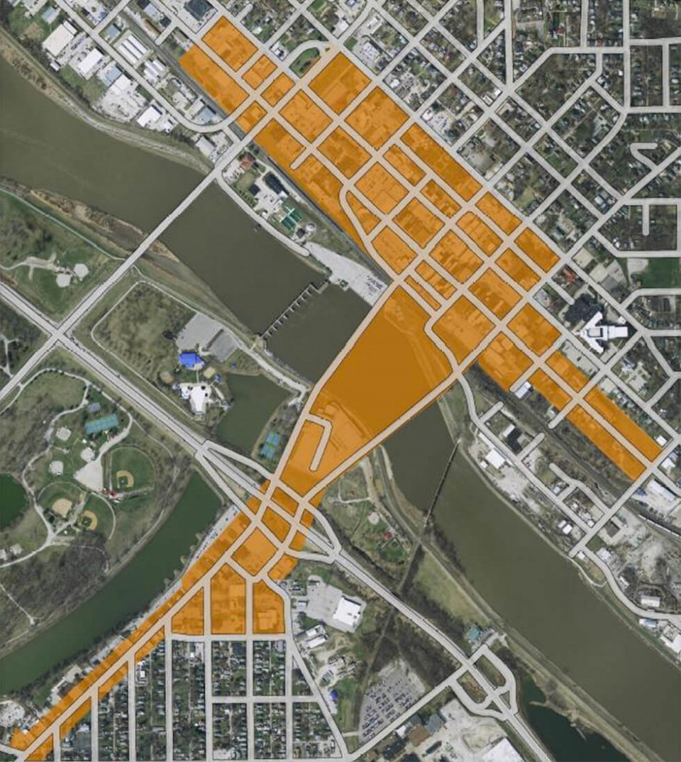 Grant Area Map shows downtown area on aerial image